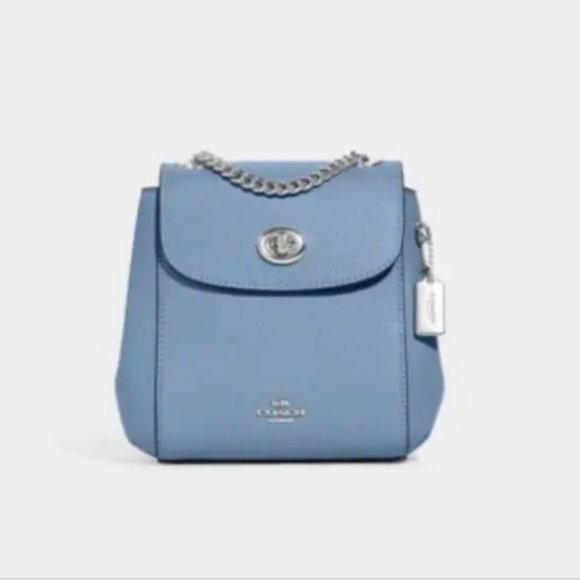 Coach Convertible Pebble Leather Mini Backpack Crossbody Silver/Blue NWT - Picture 5 of 10